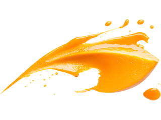 Bright mango puree splash captured in dynamic motion, ideal for juice ads, tropical drink branding, summer promotions, and energetic food compositions.