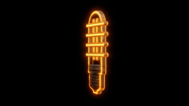 Glowing Neon Spark Plug Icon on Black Background, Automotive Ignition Technology Concept