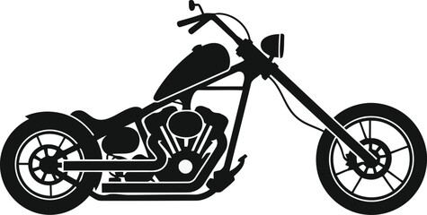 Black silhouette of a chopper motorcycle on a white background © saju