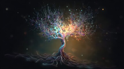 Abstract representation of firing neurons with luminous connections, suitable for medical conference materials, app icons for brain training, or futuristic digital art.