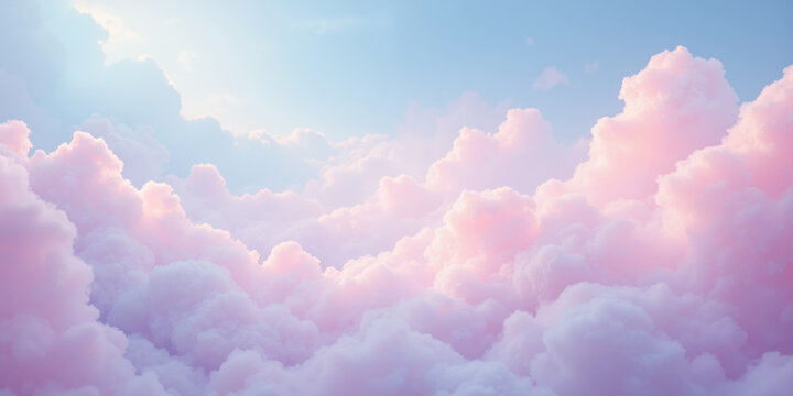 Dreamy Cotton Candy Sky with Soft Pink and Lavender Clouds A surreal and whimsical background featuring fluffy pastel-colored clouds in