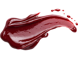 Curved glossy cranberry sauce smear with smooth texture, isolated. Suitable for elegant food layouts, sauce labels, and festive culinary graphics.