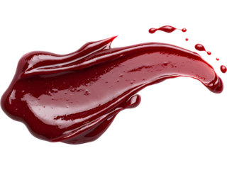 Curved glossy cranberry sauce smear with smooth texture, isolated. Suitable for elegant food layouts, sauce labels, and festive culinary graphics.