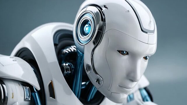 Futuristic Observer: A sleek, android contemplates a world of possibilities, its gleaming metallic features embodying the zenith of human ingenuity and technological advancement.