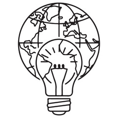 light bulb with world line art