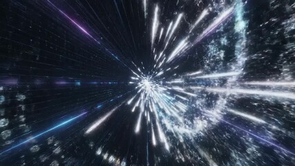 Abstract digital data tunnel with glowing light streaks and binary code flowing rapidly through a futuristic cyberspace network representing highspeed information transfer and advanced technological . - Powered by Adobe