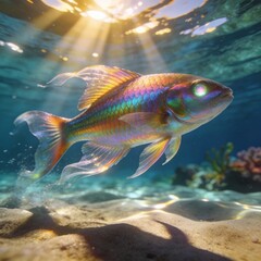 Iridescent Tropical Fish Swimming in Crystal Clear Ocean