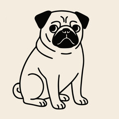 Minimalist Pug Dog Line Art - Cute Hand Drawn Pet Portrait Vector Illustration