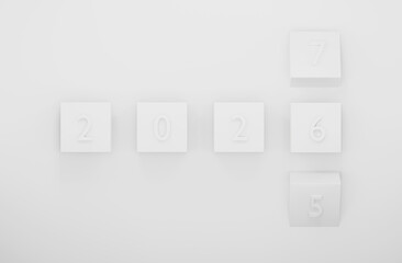2025 change to 2026 Happy New Year white background 3d render minimal design.
