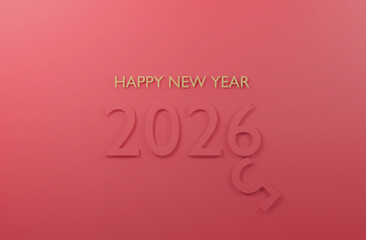 2025 change to 2026 Happy New Year pink or red background 3d render minimal design.