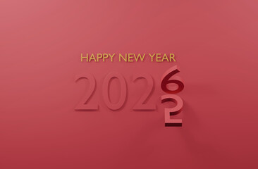 2025 change to 2026 Happy New Year pink or red background 3d render minimal design.