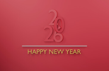 2026 Happy New Year pink or red background 3d render minimal design.