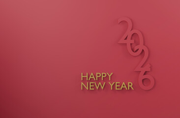 2026 Happy New Year pink or red background 3d render minimal design.