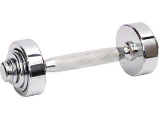 Shiny chrome fitness dumbbell isolated on transparent background. Ideal for gym concepts, strength training visuals, and healthy lifestyle designs.