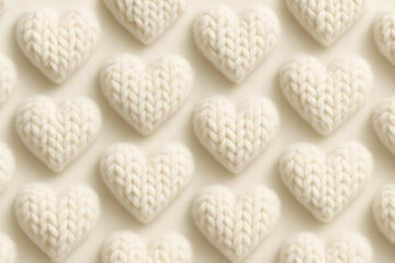 Obraz premium White and Beige: Pattern of Fluffy Fur Hearts.