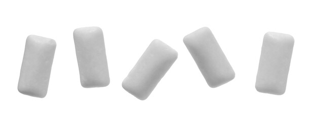 Set chewing gum flying, isolated on white background, clipping path, macro 