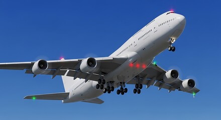 Obraz premium Boeing 747 Jumbo Jet Taking Off Against a Clear Blue Sky.