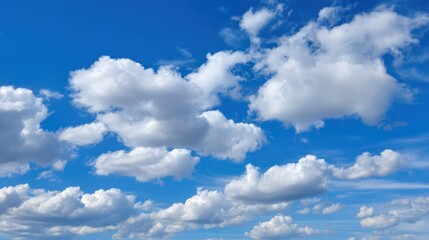 Obraz premium A few scattered clouds against a bright, blue summer sky, creating a peaceful atmosphere.