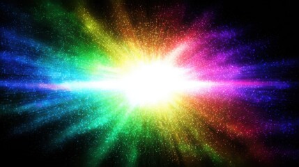 Abstract background of luminous particles in rainbow colors, suitable for website backgrounds for creative brands, social media posts about diversity, or uplifting visual content.