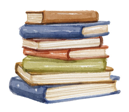 Hand painted watercolor stack of books isolated