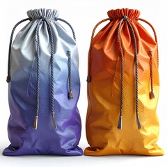 Two drawstring bags with gradient colors and dark rope details