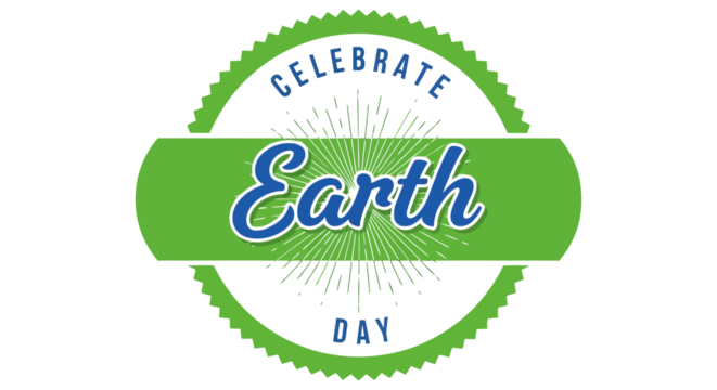 Celebrate Earth Day graphic with sunburst and green badge - Powered by Adobe
