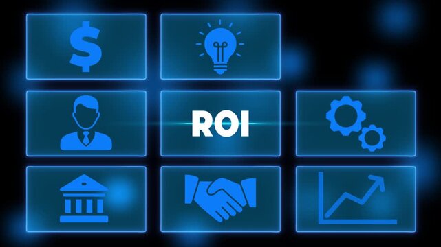 Internet, business, Technology and network concept. ROI Return on investment financial growth concept. Virtual button.