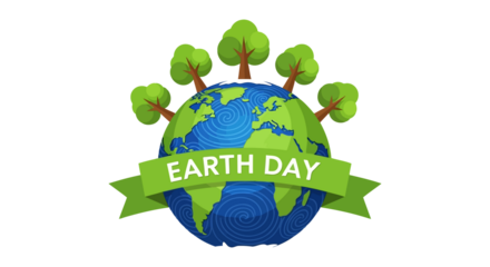 Stylized Earth with Trees and Earth Day Ribbon for Environmental Awareness