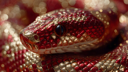 Red and gold chinese snake new year 2025 background, luxurious chinese new year 2025, Red and gold year of snake chinese new year
