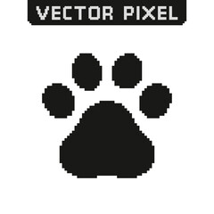 Pixel Art Animal Paw Print Icon Isolated on White Background