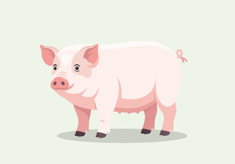 Fototapeta premium Cute Pink Pig Standing on a Light Background.