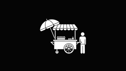 Naklejka premium Street food vendor cart with umbrella and person icon.