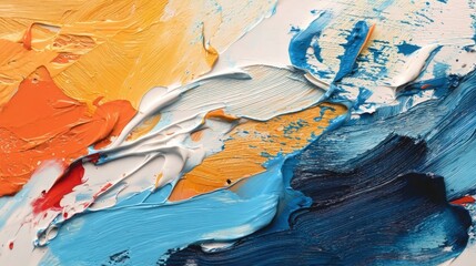 Naklejka premium Abstract oil paint texture with multicolored spots and strokes on a canvas-like background, suitable for wall decor mockups, book covers for art journals, or expressive visual projects.