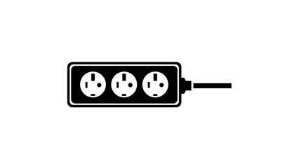 Black and white illustration of a power strip with three outlets.