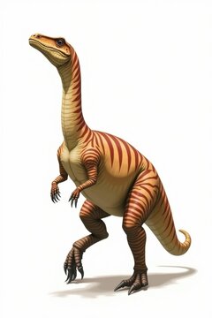 Illustration of a dilophosaurus dinosaur with stripes