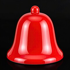 Shiny red glass cloche on black background, dome shape, top knob detail