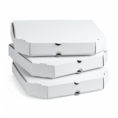Stacked, blank white cardboard pizza boxes ready for delivery