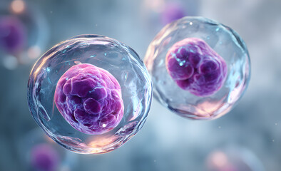 A close-up shot of two cells