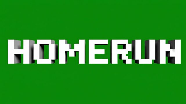 Glitchy HOMERUN text on green background with retro video game style.