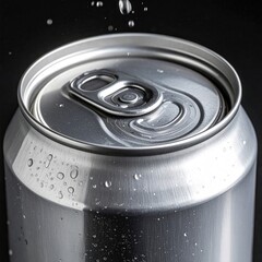 Close-up of a refreshing beverage can with water droplets