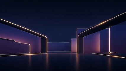 Futuristic Abstract Sci-Fi Stage with Neon Light and Dark Background - Digital Art