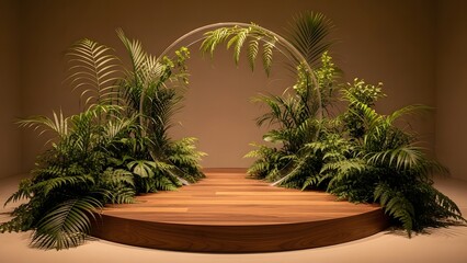 Lush fern arrangement on circular stage