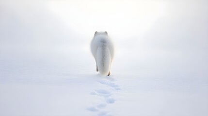 Arctic Fox Leaving Tracks on Snowfield