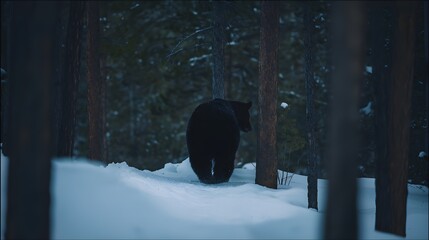 Black Bear Entering Pine Forest