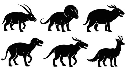 A Collection of Diverse Silhouette Animal and Dinosaur Illustrations on a White Background © Growong