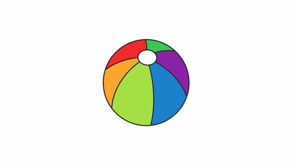 A colorful beach ball with multiple panels and a white center on a plain white background