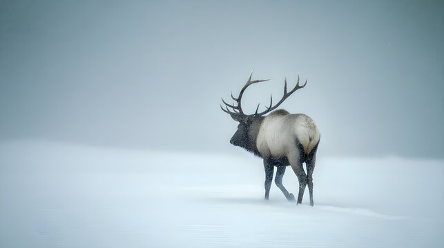 Elk Walking Through Snowstorm - Powered by Adobe