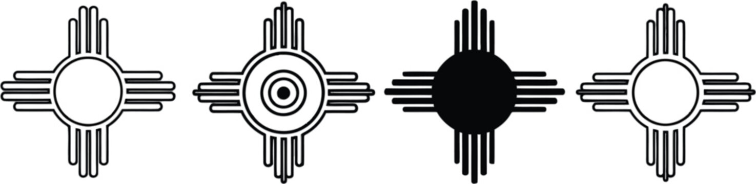 Four native american kokopelli symbols in a row on transparent background silhouette