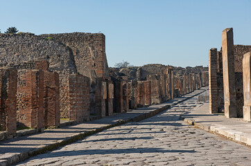 Cobbled stone street in an ancient Roman city ruin settlement