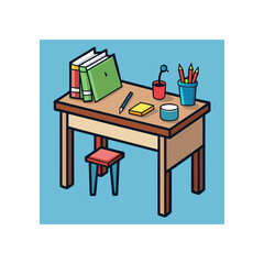 Illustration of a desk with school items on transparent background